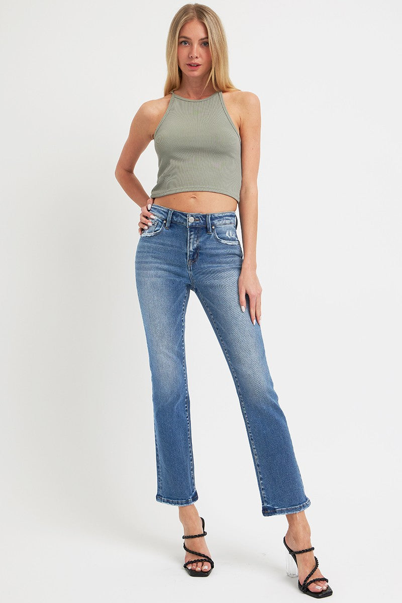 RISEN Full Size Mid Rise Ankle Straight Jeans with Pockets - Little Miss Vanilla