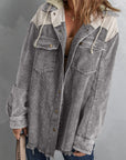 Gray Color Block Button Down Hooded Corduroy Jacket - Little Miss Vanilla