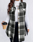 Honey Plus Size Pocketed Plaid Button Up Vest Coat - Little Miss Vanilla