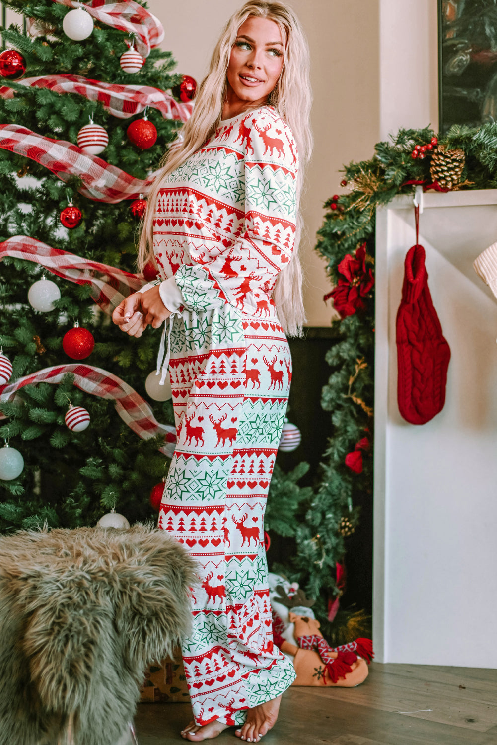 White Christmas Print Pullover and Pants Lounge Set - Little Miss Vanilla