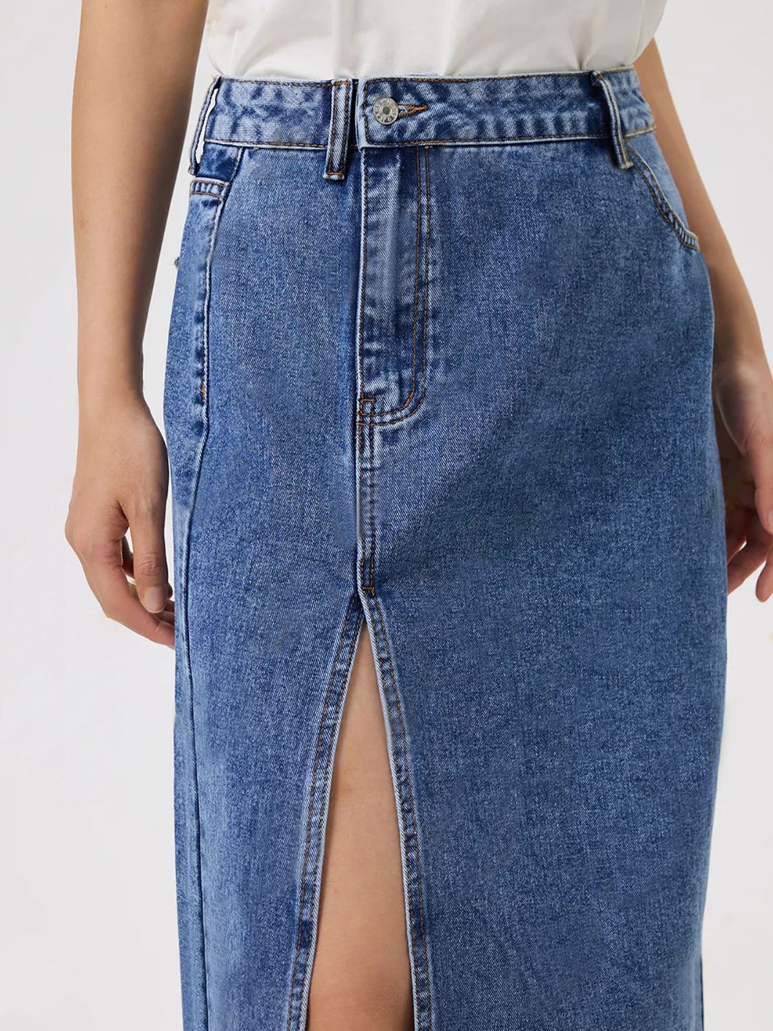 Slit Midi Denim Skirt with Pockets - Little Miss Vanilla