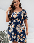 Plus Size Floral Print V-Neck Flutter Sleeve Mini Dress - Little Miss Vanilla