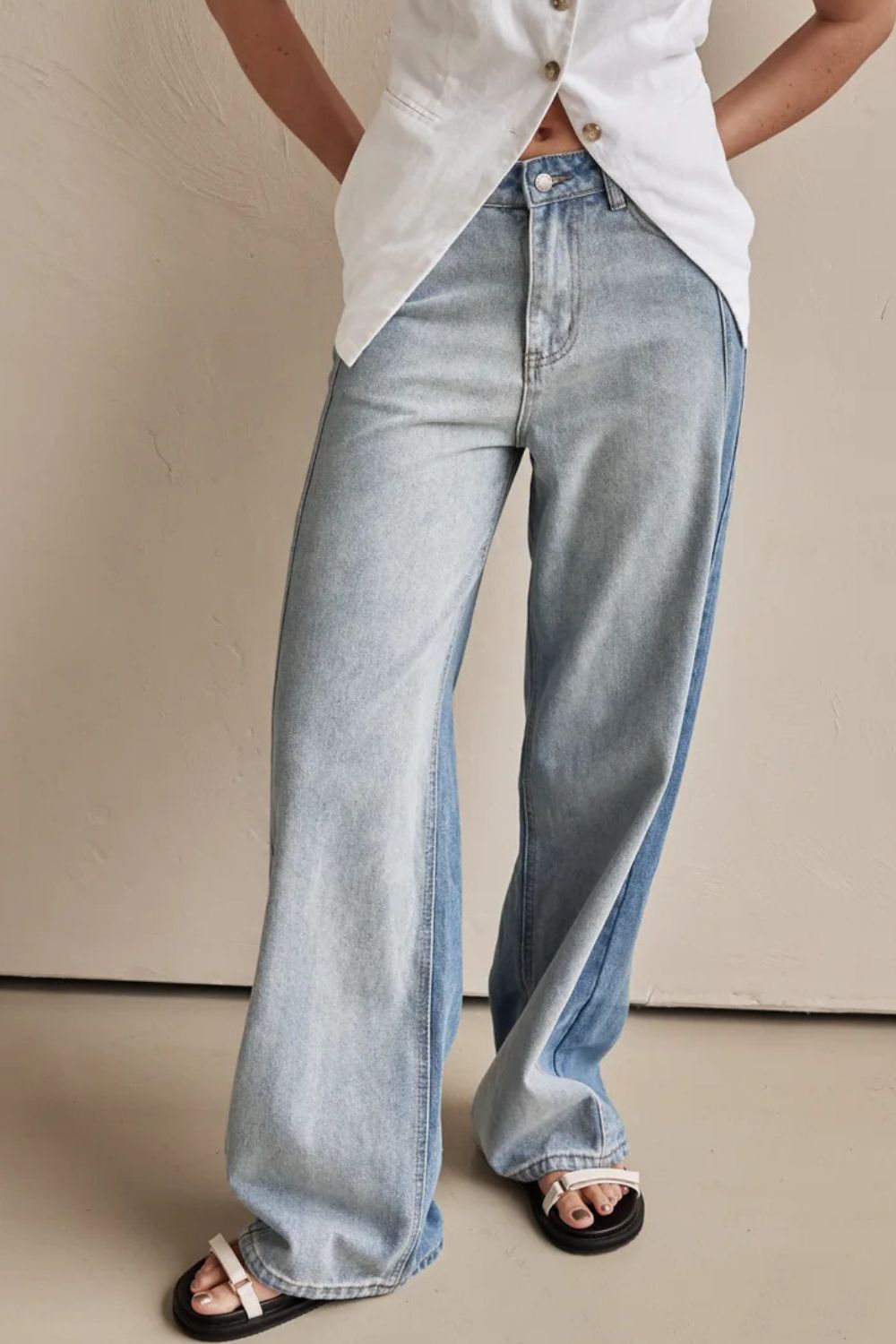 Contrast Straight Leg Jeans with Pockets - Little Miss Vanilla