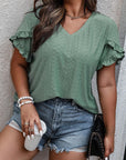 Plus Size Eyelet V-Neck Petal Sleeve Blouse - Little Miss Vanilla