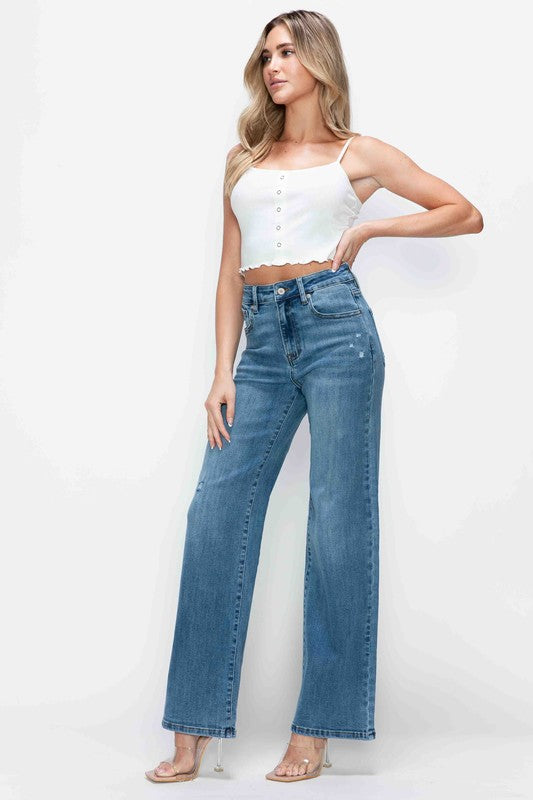 bytos Full Size High Rise Wide Leg Jeans with Pockets - Little Miss Vanilla