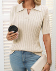 Mandy Cable Knit Johnny Collar Half Sleeve Sweater - Little Miss Vanilla