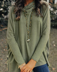 Side Slit High-Low Cowl Neck Long Sleeve Blouse - Little Miss Vanilla