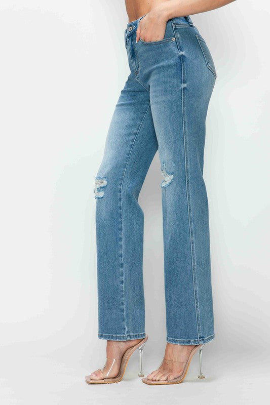 bytos Full Size Distressed High Rise Straight Jeans - Little Miss Vanilla