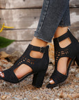 New High Square Heel Hollow Roman Shoes With Back Zipper Design Summer Fashion Sandals For Women