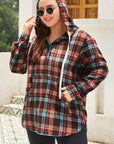 Plus Size Drawstring Plaid Quarter Button Hoodie - Little Miss Vanilla