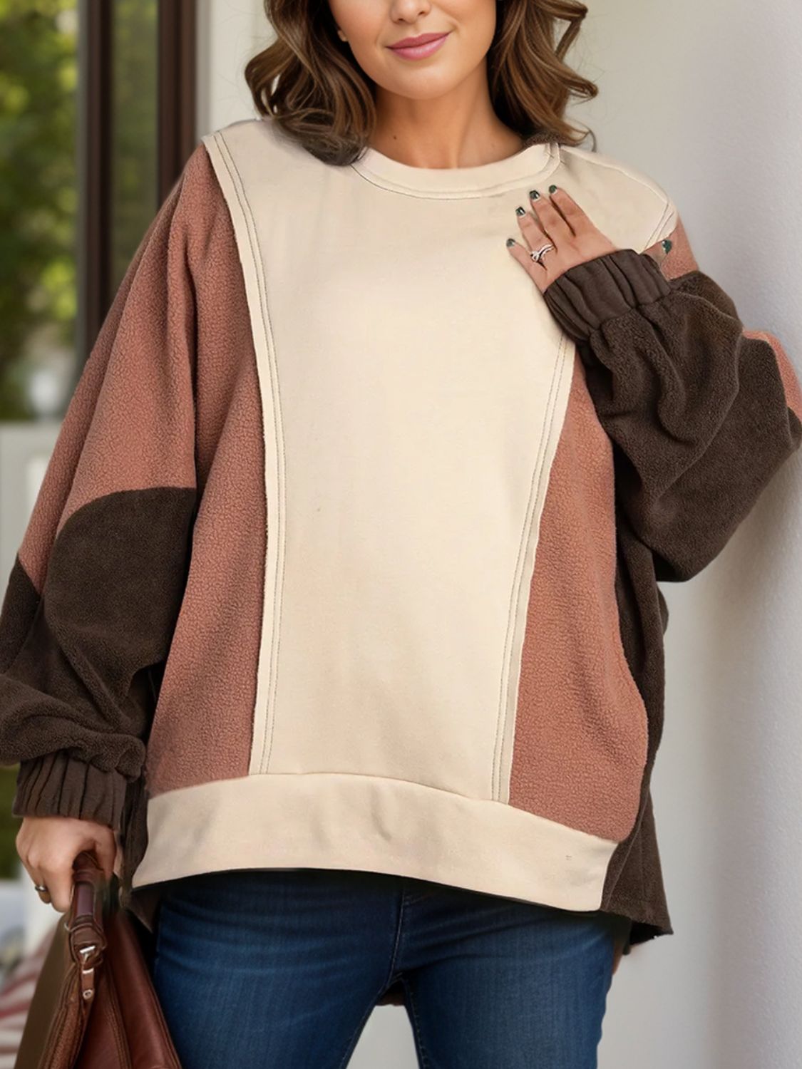 Plus Size Color Block Long Sleeve Hoodie - Little Miss Vanilla