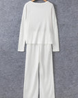 White Textured Long Sleeve T Shirt and Pants Lounge Set - Little Miss Vanilla