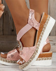 Women's Peep Toe Serpentine Wedges Sandals With Circle Design Casual Summer Shoes