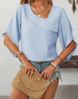 Mandy Ruffled Asymmetrical Neck Half Sleeve Blouse - Little Miss Vanilla