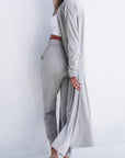 Light Grey Split Long Cardigan and Skinny Pants Lounge Set - Little Miss Vanilla