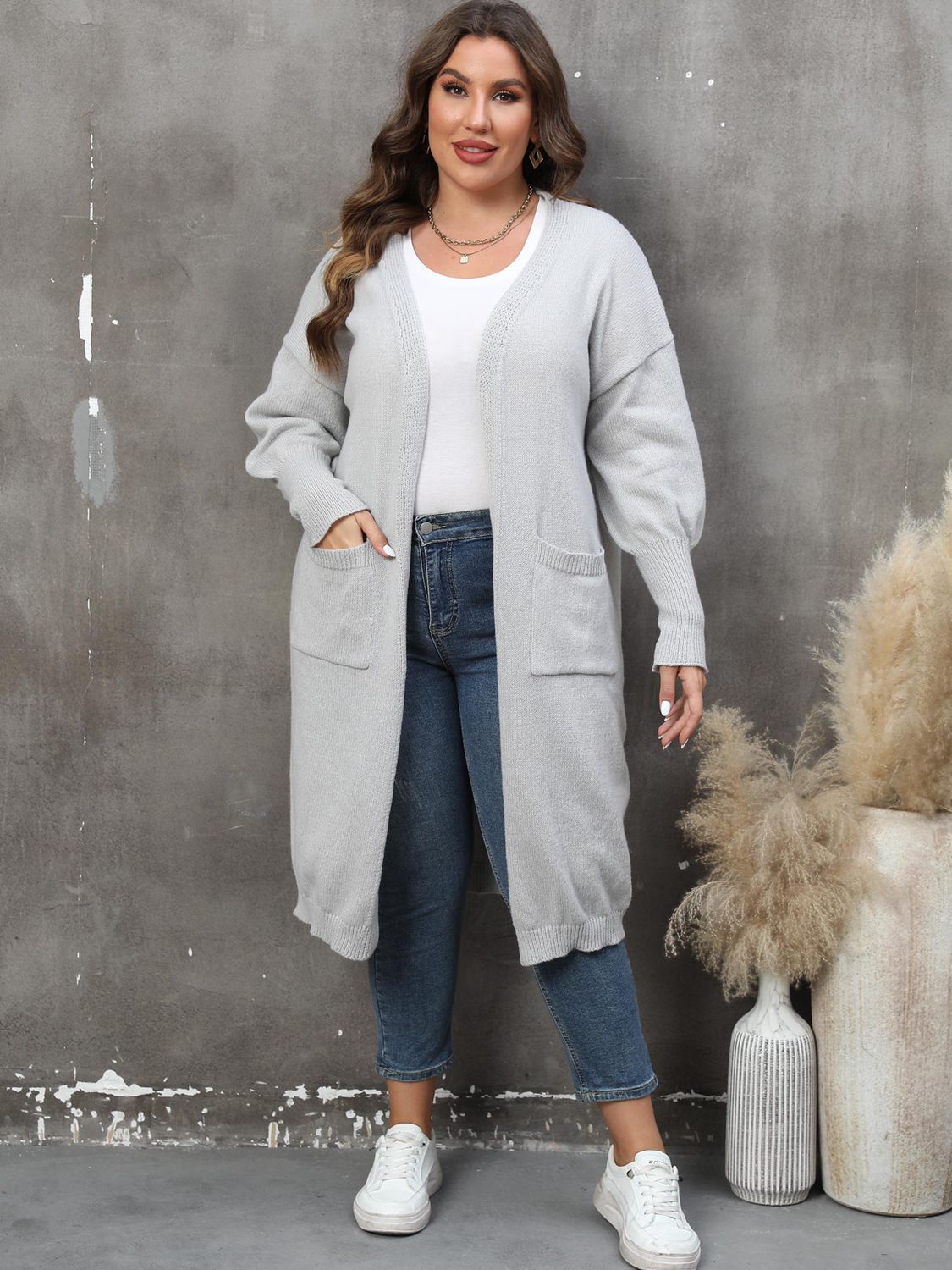 Plus Size Long Sleeve Pocketed Cardigan - Little Miss Vanilla