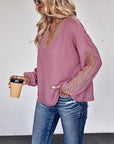 Women's Lace V-neck Long Sleeve Top