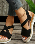 Wedge Sandals For Women Cross-strap Platform Gladiator Hemp Heel Shoes Summer