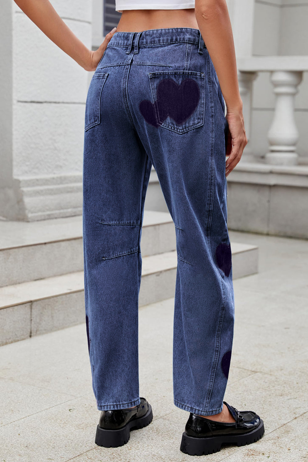 Heart Mid Rise Jeans with Pockets - Little Miss Vanilla