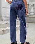 Heart Mid Rise Jeans with Pockets - Little Miss Vanilla