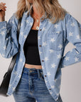 Raw Hem Star Collared Neck Denim Top - Little Miss Vanilla