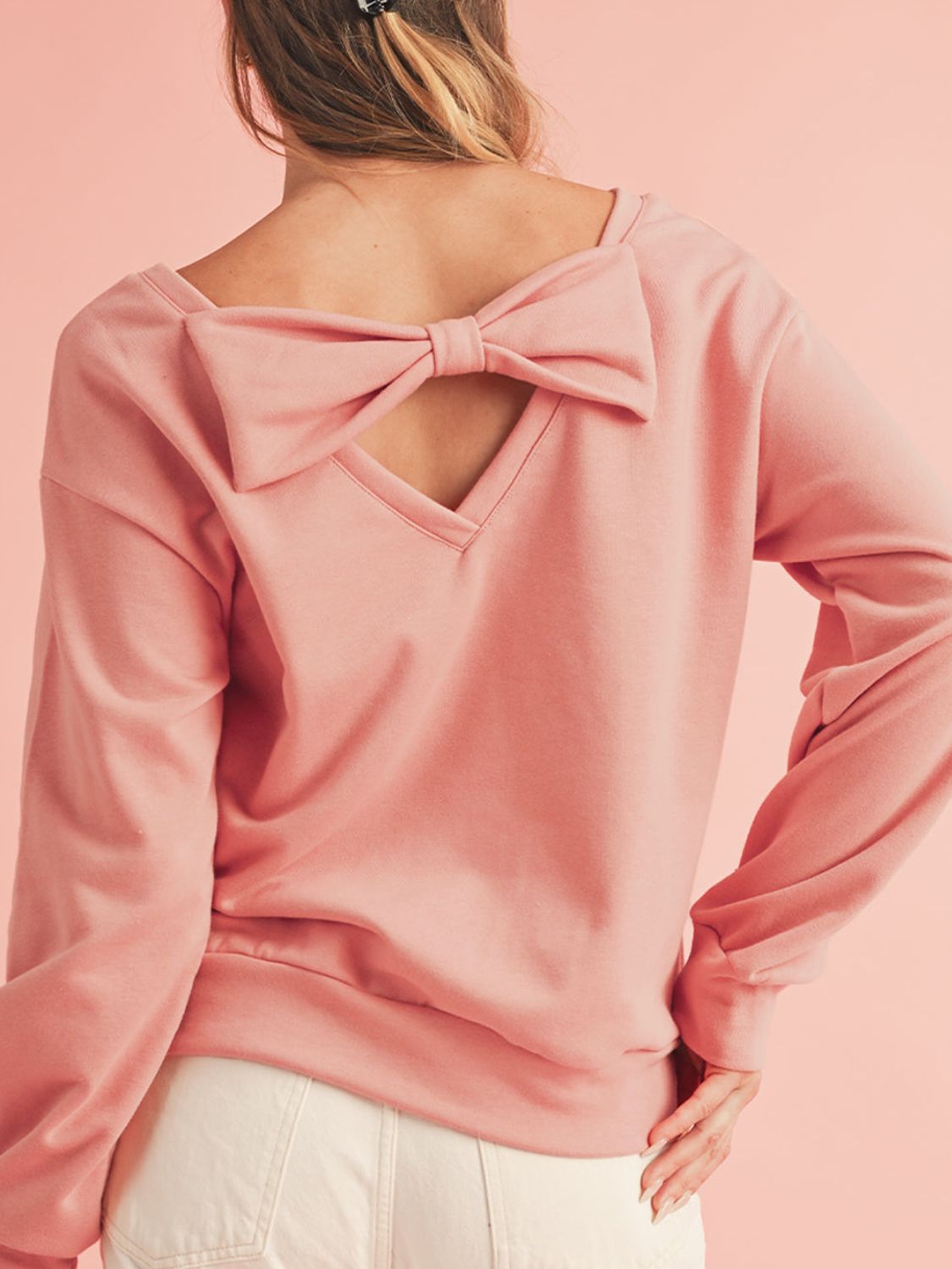 Bow Cutout Round Neck Long Sleeve Sweatshirt - Little Miss Vanilla