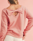 Bow Cutout Round Neck Long Sleeve Sweatshirt - Little Miss Vanilla