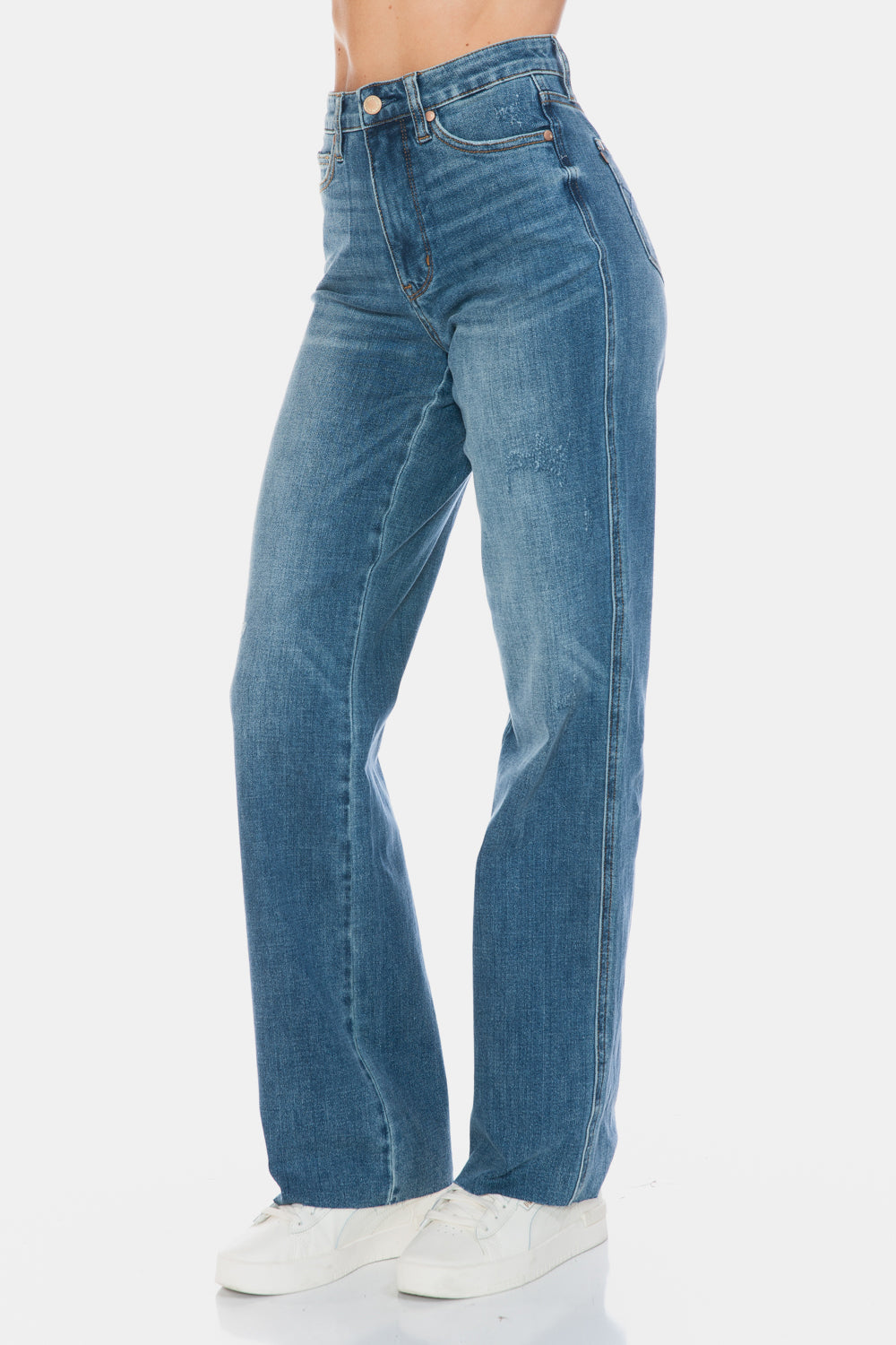 Judy Blue Full Size Tummy Control Cut Raw Hem Straight Jeans - Little Miss Vanilla