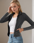 Basic Bae Pocketed Turtleneck Zip Up Denim Top - Little Miss Vanilla