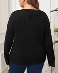 Plus Size Contrast Dropped Shoulder Long Sleeve Sweater - Little Miss Vanilla