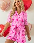 Pink Bow Print Half Sleeve Shirt and Shorts Pajamas Set - Little Miss Vanilla