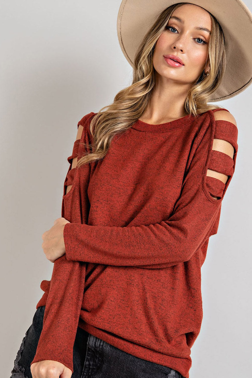 Cutout Round Neck Long Sleeve Top - Little Miss Vanilla