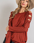 Cutout Round Neck Long Sleeve Top - Little Miss Vanilla