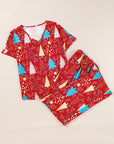 Red Christmas Tree Print V Neck Tee and Pants Lounge Set - Little Miss Vanilla