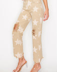 RISEN Full Size High Rise Star Printed Frayed Hem Jeans - Little Miss Vanilla