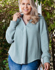 Plus Size Textured Johnny Collar Long Sleeve Sweatshirt - Little Miss Vanilla