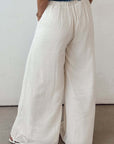 White Casual Tie Waist Pleated Wide Leg Pants