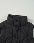 Black Quilted High Neck Button Up Pocket Vest Coat - Little Miss Vanilla