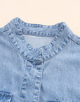 Drawstring Snap Down Denim Jacket with Chest Pockets - Little Miss Vanilla