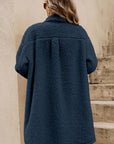 Blue Contrast Flap Pocket Single Breasted Teddy Coat