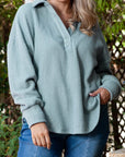 Plus Size Textured Johnny Collar Long Sleeve Sweatshirt - Little Miss Vanilla