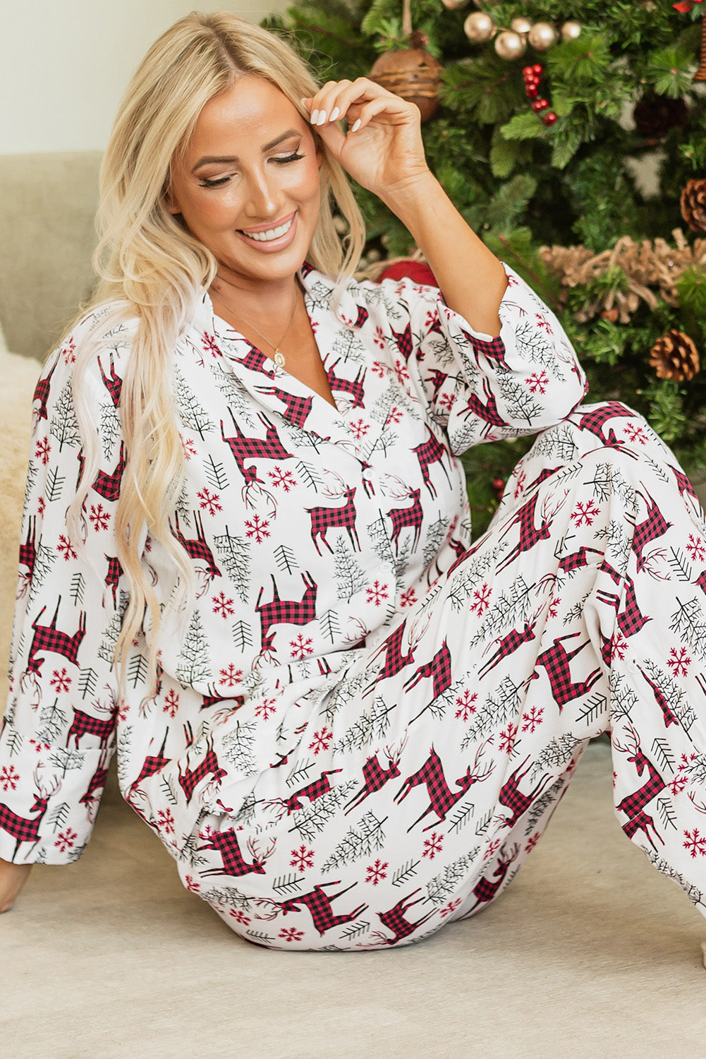 White Christmas Printed Shirt and Pants Pajama Set - Little Miss Vanilla