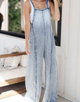 Beau Blue Light Wash Frayed Exposed Seam Wide Leg Denim Overall