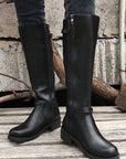 Black Side Zipper Knee High Chunky Low Heel Boots - Little Miss Vanilla