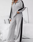 Plus Size Half Zip Long Sleeve Top and Pants Set - Little Miss Vanilla