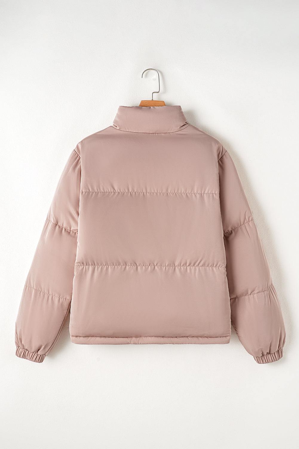 Apricot Pink Full Zipper Quilted Puffer Jacket