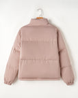 Apricot Pink Full Zipper Quilted Puffer Jacket