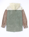 Green Color Block Button Down Hooded Corduroy Jacket - Little Miss Vanilla