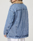 Button Up Collared Neck Plush Denim Jacket - Little Miss Vanilla