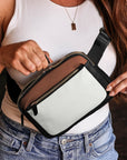 White Leather Colorblock Zipped Removable Clip Crossbody Bag - Little Miss Vanilla